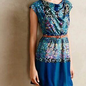 Anthropologie Lavand Painter's Palette Watercolor Sheath Dress Blue Motif